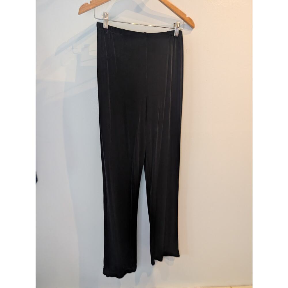 CHICOS Black Wide Leg Pants Size 1 Womens Flowy Casual Pull On Comfortable